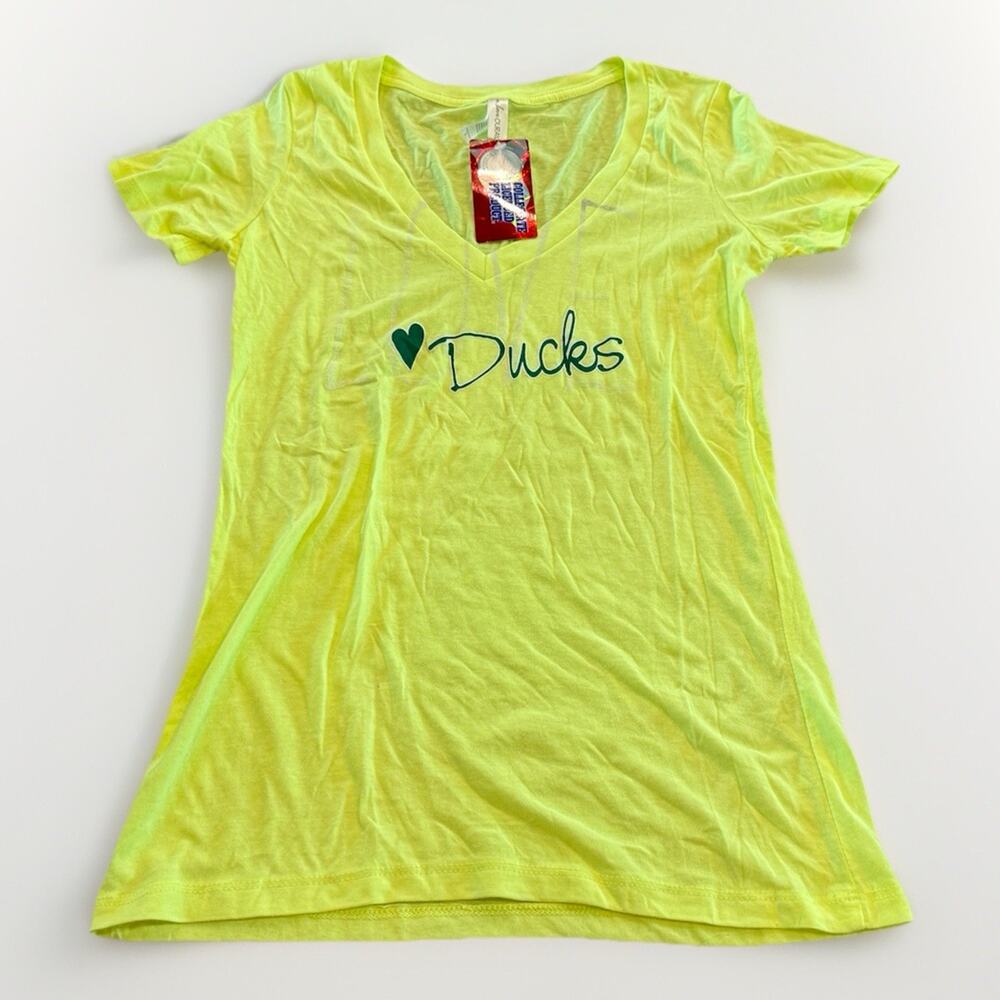 Live Love Ouray Womens Neon Green Oregon Ducks V-Neck Short Sleeve Tee L NWT